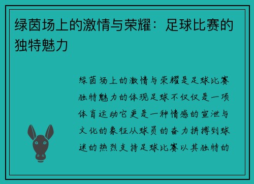 绿茵场上的激情与荣耀：足球比赛的独特魅力