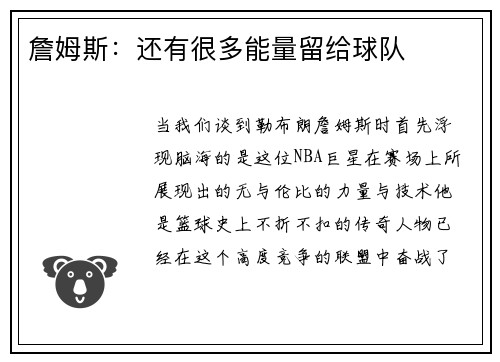 詹姆斯：还有很多能量留给球队