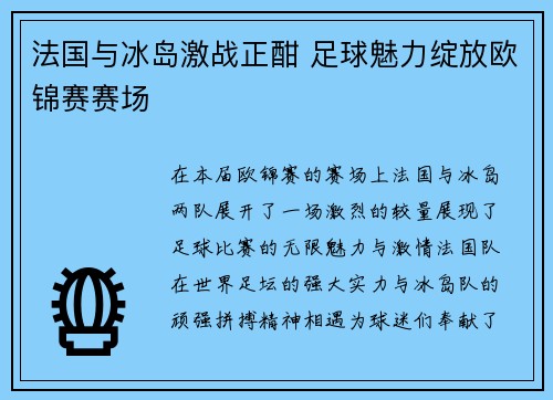 法国与冰岛激战正酣 足球魅力绽放欧锦赛赛场