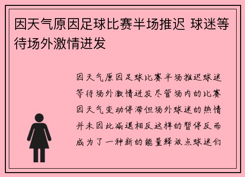 因天气原因足球比赛半场推迟 球迷等待场外激情迸发