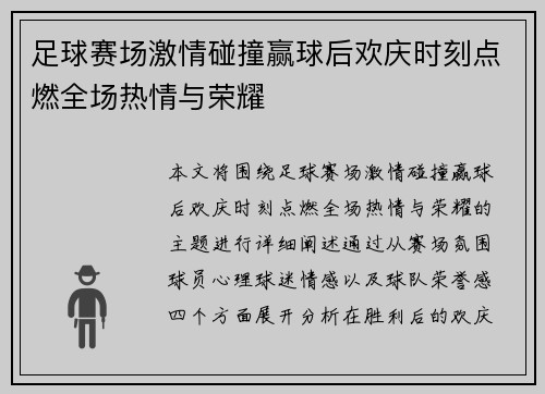 足球赛场激情碰撞赢球后欢庆时刻点燃全场热情与荣耀