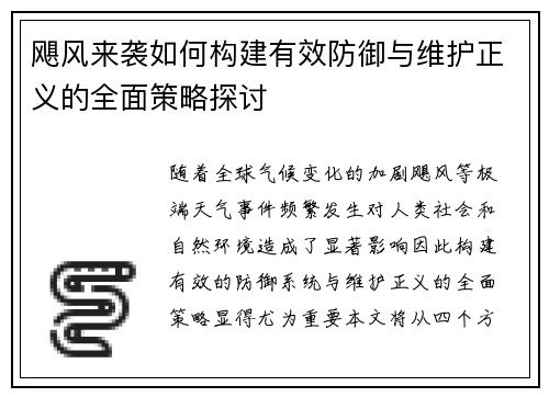 飓风来袭如何构建有效防御与维护正义的全面策略探讨