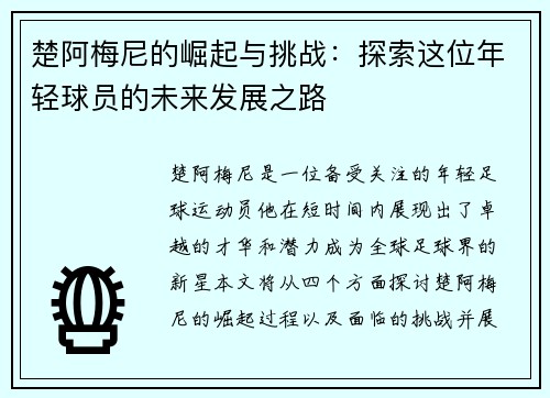 楚阿梅尼的崛起与挑战：探索这位年轻球员的未来发展之路